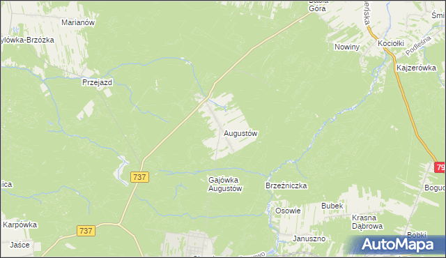 mapa Augustów gmina Pionki, Augustów gmina Pionki na mapie Targeo