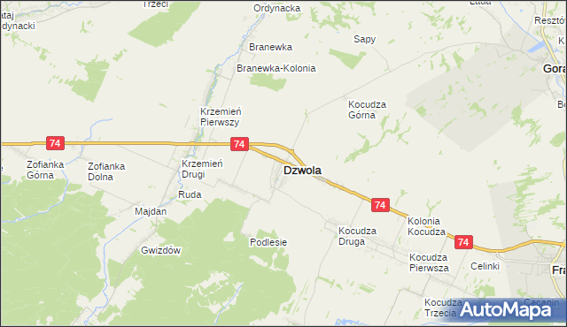 mapa Dzwola, Dzwola na mapie Targeo