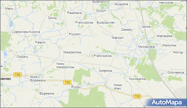 mapa Franciszków gmina Jasieniec, Franciszków gmina Jasieniec na mapie Targeo