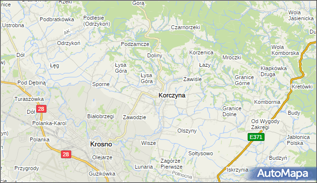mapa Korczyna powiat krośnieński, Korczyna powiat krośnieński na mapie Targeo