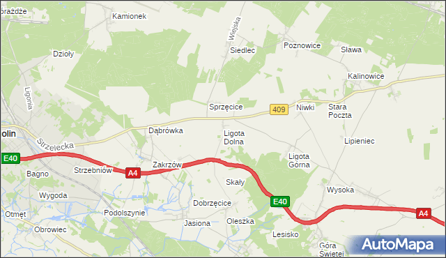 mapa Ligota Dolna gmina Strzelce Opolskie, Ligota Dolna gmina Strzelce Opolskie na mapie Targeo