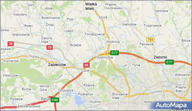 mapa Modlniczka, Modlniczka na mapie Targeo