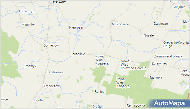 mapa Nowa Wieś Książęca gmina Bralin, Nowa Wieś Książęca gmina Bralin na mapie Targeo