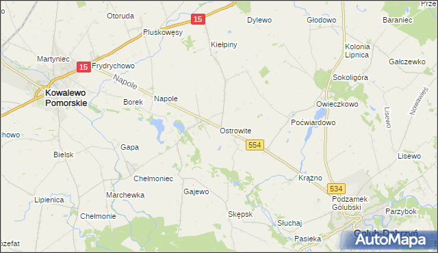 mapa Ostrowite gmina Golub-Dobrzyń, Ostrowite gmina Golub-Dobrzyń na mapie Targeo