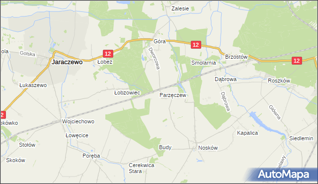 mapa Parzęczew gmina Jaraczewo, Parzęczew gmina Jaraczewo na mapie Targeo