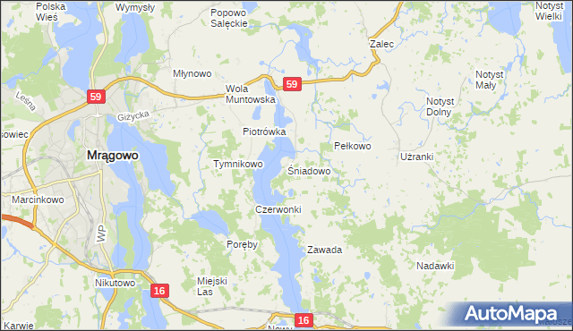 mapa Śniadowo gmina Mrągowo, Śniadowo gmina Mrągowo na mapie Targeo