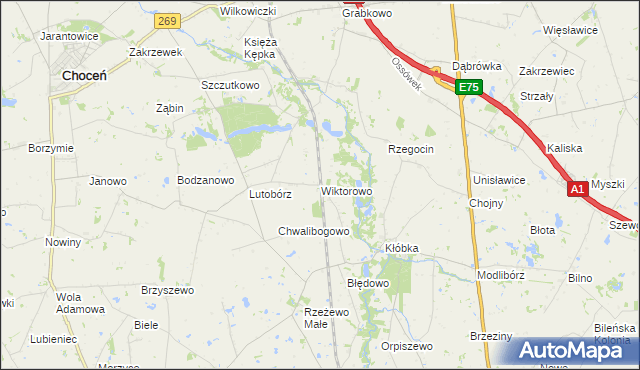 mapa Wiktorowo gmina Lubień Kujawski, Wiktorowo gmina Lubień Kujawski na mapie Targeo