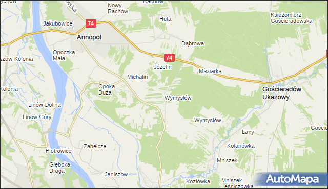 mapa Wymysłów gmina Annopol, Wymysłów gmina Annopol na mapie Targeo