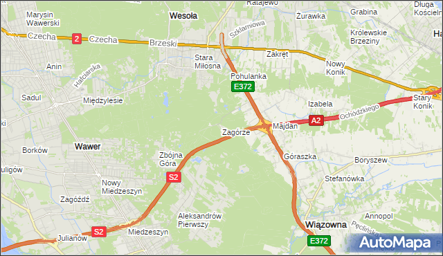 mapa Zagórze gmina Wiązowna, Zagórze gmina Wiązowna na mapie Targeo