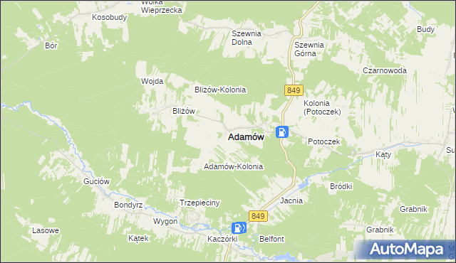 mapa Adamów powiat zamojski, Adamów powiat zamojski na mapie Targeo