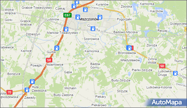 mapa Adamówek gmina Mszczonów, Adamówek gmina Mszczonów na mapie Targeo