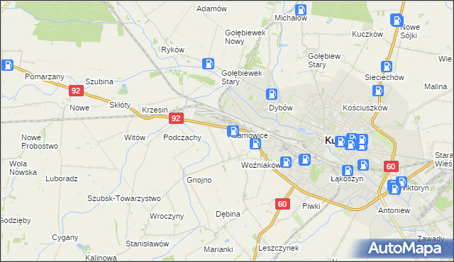 mapa Adamowice gmina Kutno, Adamowice gmina Kutno na mapie Targeo