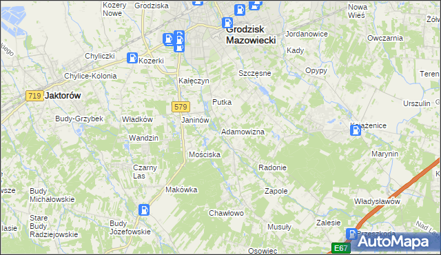 mapa Adamowizna gmina Grodzisk Mazowiecki, Adamowizna gmina Grodzisk Mazowiecki na mapie Targeo