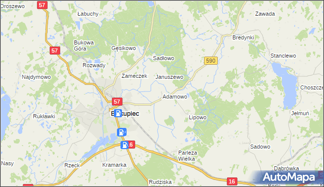mapa Adamowo gmina Biskupiec, Adamowo gmina Biskupiec na mapie Targeo