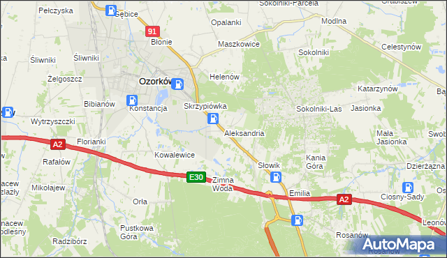 mapa Aleksandria gmina Ozorków, Aleksandria gmina Ozorków na mapie Targeo