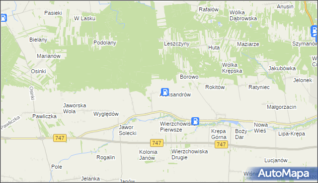 mapa Aleksandrów gmina Sienno, Aleksandrów gmina Sienno na mapie Targeo