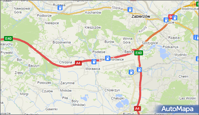 mapa Aleksandrowice gmina Zabierzów, Aleksandrowice gmina Zabierzów na mapie Targeo