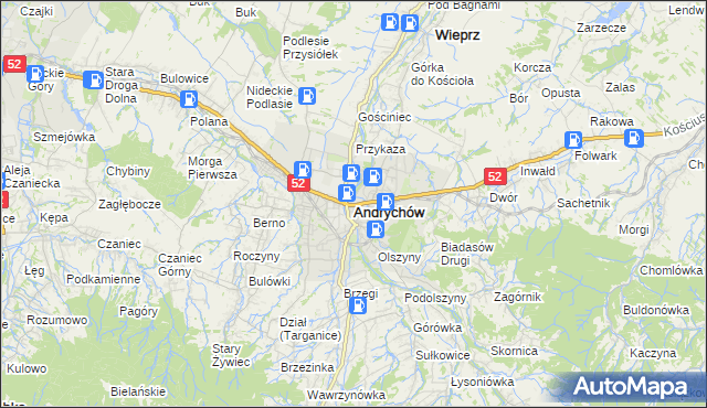 mapa Andrychów, Andrychów na mapie Targeo