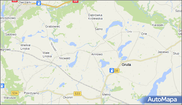 mapa Annowo gmina Gruta, Annowo gmina Gruta na mapie Targeo