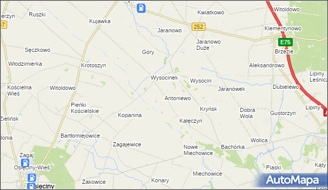 mapa Antoniewo gmina Bądkowo, Antoniewo gmina Bądkowo na mapie Targeo