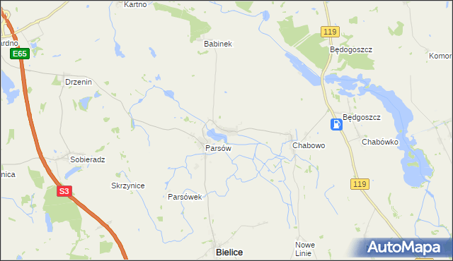 mapa Babin gmina Bielice, Babin gmina Bielice na mapie Targeo