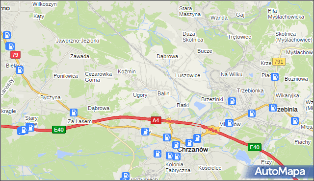 mapa Balin gmina Chrzanów, Balin gmina Chrzanów na mapie Targeo