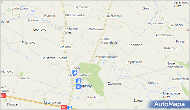 mapa Bartłomiejowice gmina Osięciny, Bartłomiejowice gmina Osięciny na mapie Targeo