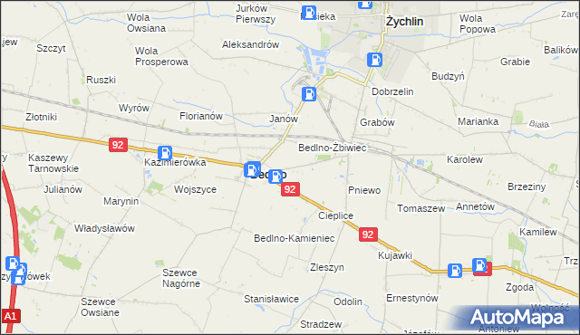 mapa Bedlno-Wieś, Bedlno-Wieś na mapie Targeo