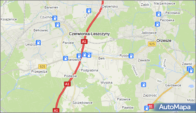 mapa Bełk gmina Czerwionka-Leszczyny, Bełk gmina Czerwionka-Leszczyny na mapie Targeo