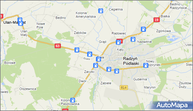 mapa Biała gmina Radzyń Podlaski, Biała gmina Radzyń Podlaski na mapie Targeo