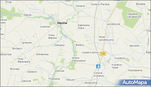 mapa Bielany gmina Błędów, Bielany gmina Błędów na mapie Targeo