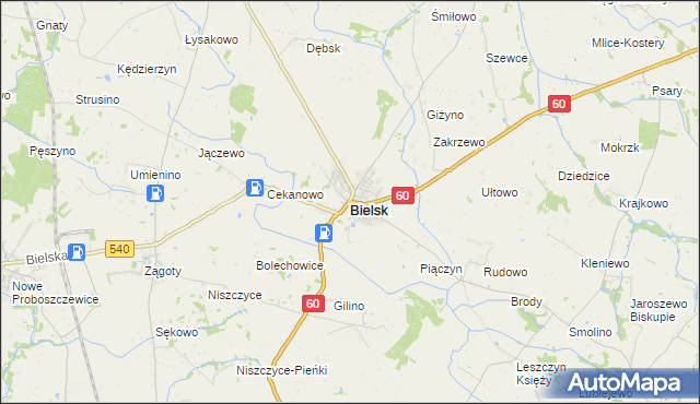 mapa Bielsk powiat płocki, Bielsk powiat płocki na mapie Targeo