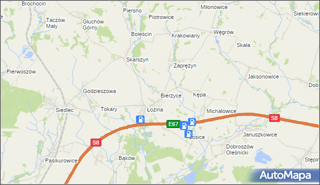 mapa Bierzyce, Bierzyce na mapie Targeo