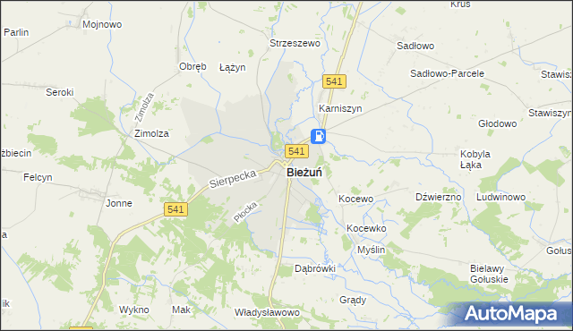 mapa Bieżuń, Bieżuń na mapie Targeo