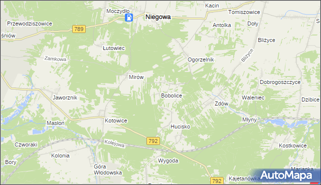 mapa Bobolice gmina Niegowa, Bobolice gmina Niegowa na mapie Targeo