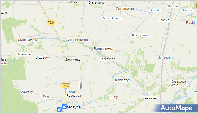 mapa Bobrowiec gmina Rzeczyca, Bobrowiec gmina Rzeczyca na mapie Targeo