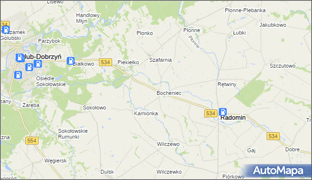 mapa Bocheniec gmina Radomin, Bocheniec gmina Radomin na mapie Targeo