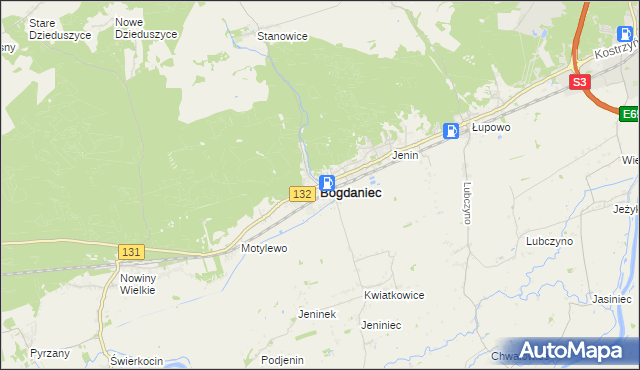 mapa Bogdaniec powiat gorzowski, Bogdaniec powiat gorzowski na mapie Targeo