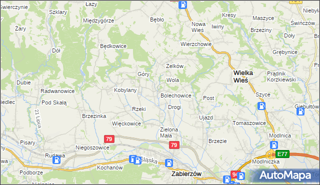 mapa Bolechowice gmina Zabierzów, Bolechowice gmina Zabierzów na mapie Targeo