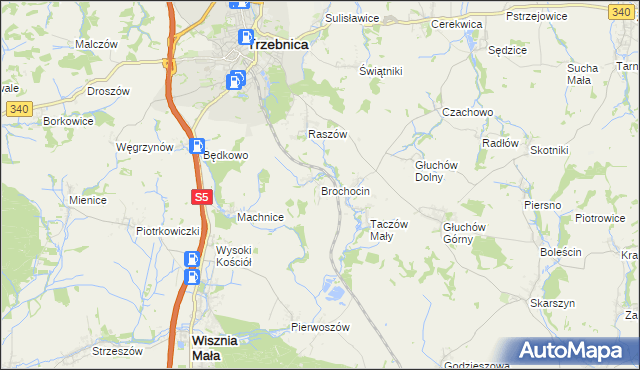 mapa Brochocin gmina Trzebnica, Brochocin gmina Trzebnica na mapie Targeo