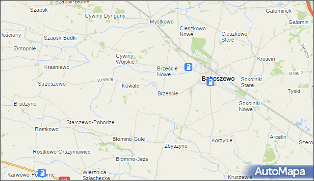 mapa Brzeście gmina Baboszewo, Brzeście gmina Baboszewo na mapie Targeo