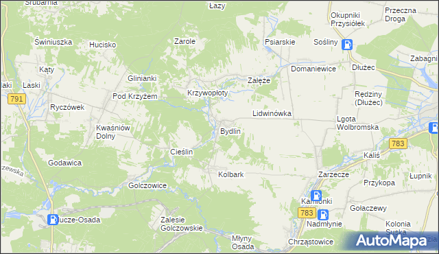 mapa Bydlin, Bydlin na mapie Targeo