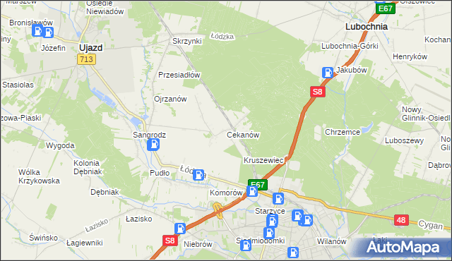 mapa Cekanów gmina Tomaszów Mazowiecki, Cekanów gmina Tomaszów Mazowiecki na mapie Targeo