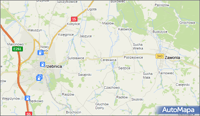 mapa Cerekwica gmina Trzebnica, Cerekwica gmina Trzebnica na mapie Targeo