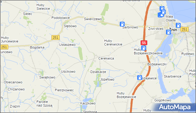 mapa Cerekwica gmina Żnin, Cerekwica gmina Żnin na mapie Targeo