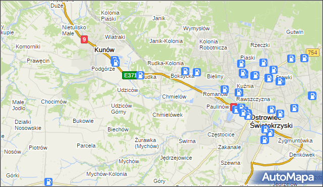 mapa Chmielów gmina Bodzechów, Chmielów gmina Bodzechów na mapie Targeo