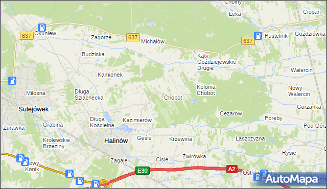 mapa Chobot gmina Halinów, Chobot gmina Halinów na mapie Targeo