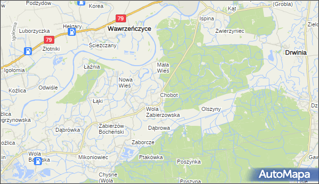 mapa Chobot gmina Niepołomice, Chobot gmina Niepołomice na mapie Targeo