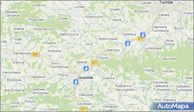mapa Chojnik gmina Gromnik, Chojnik gmina Gromnik na mapie Targeo