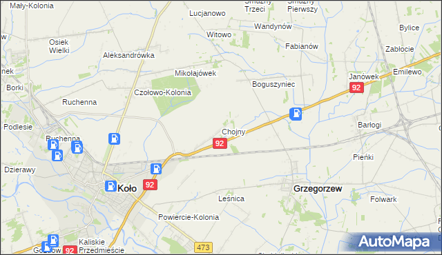 mapa Chojny gmina Koło, Chojny gmina Koło na mapie Targeo